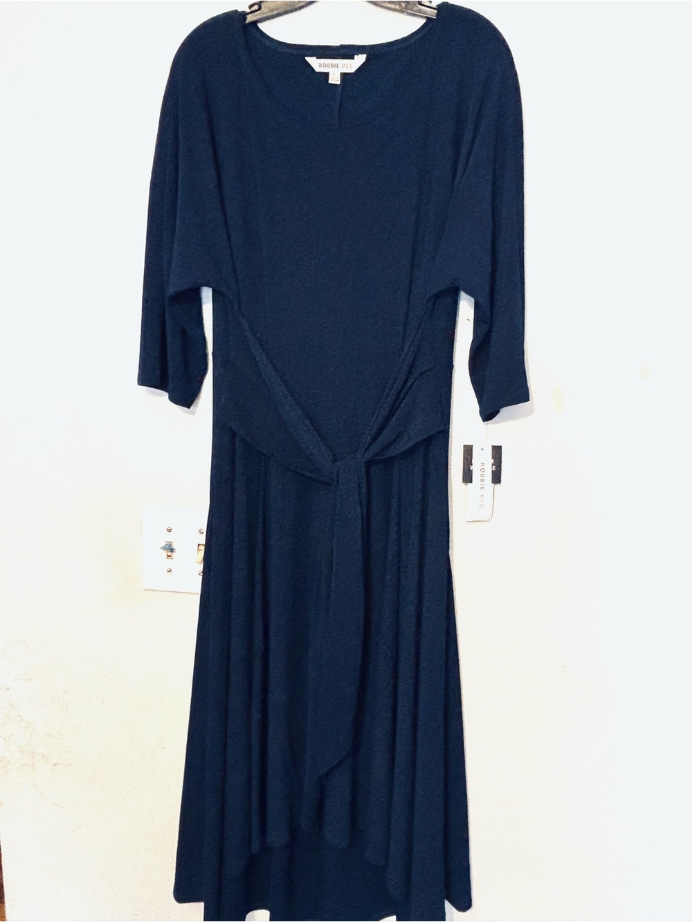 Robbie Bee Navy Tie-Waist Midi Dress